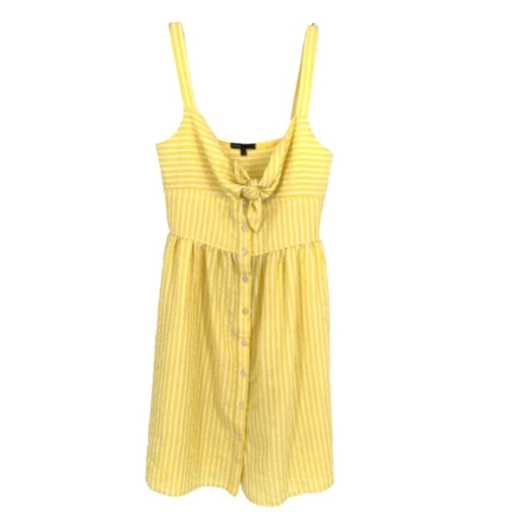 Bebop Womens M Yellow Seersucker Tank Dress Bow Sweetheart Neckline Knee Length